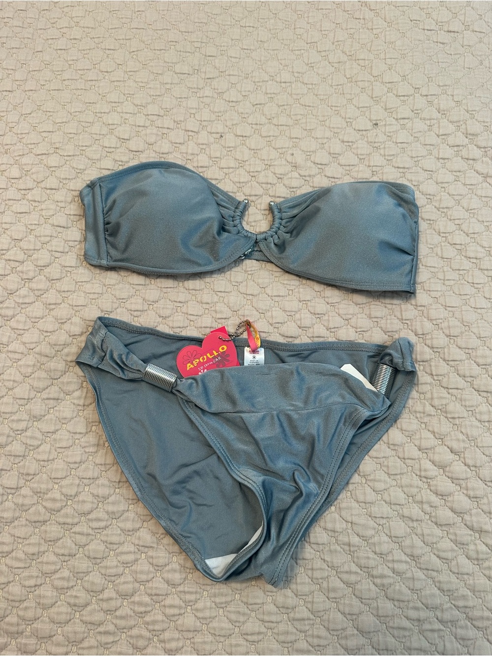 Apollo Swim Strapless Bandeau Bikini Set in Steel Blue